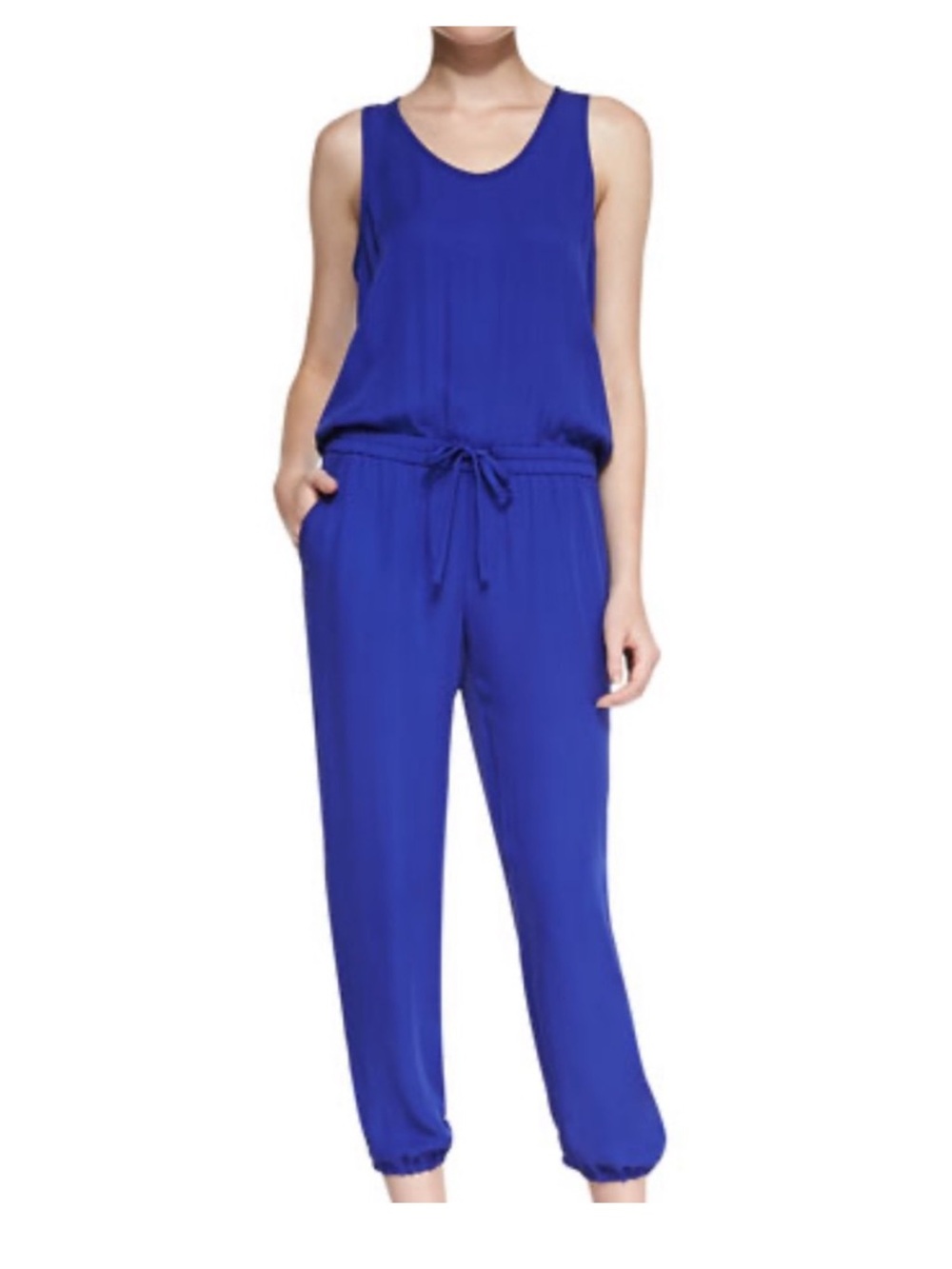 Theory Lortan Dark Blue Small 100%Silk Jogger Style Pant Jumpsuit Size Small